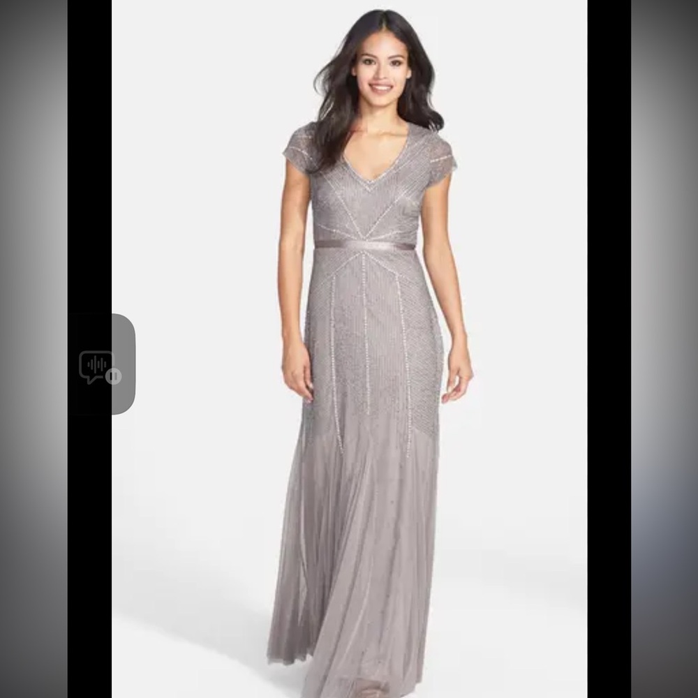 Adrianna Papell Silver Embellished Cap Sleeve Gown